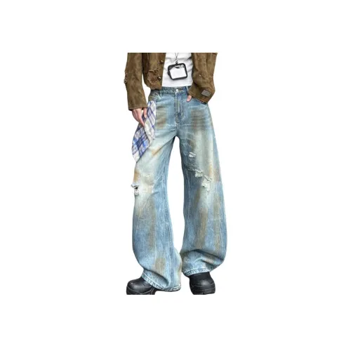 GANGZAI Tie Dye Синий деним Унисекс Джинсы