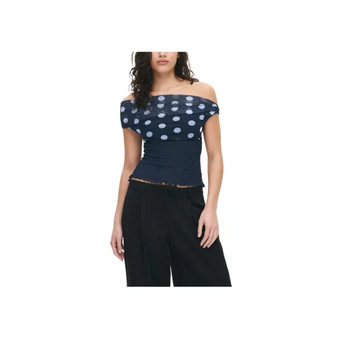 GLASSONS Сетка Принт Off Плечо Shirred Топ CROP TOP Женские