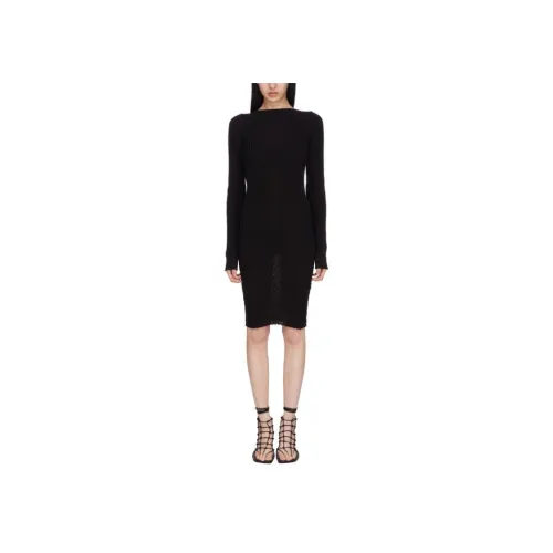 RICK OWENS Черное Женское Длинное Платье с Рукавами