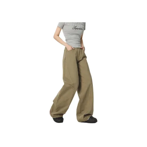 MARTHENAUT Хаки Разобранный Реверс Дизайн Унисекс Джинсы