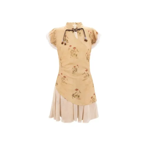 UNIFREE Короткий рукав Платье Женское Желтое