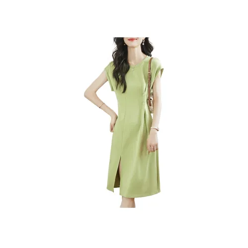 Mo Han Yi Mei Короткий рукав Платье Женское Зеленое