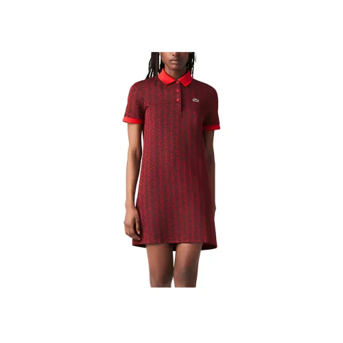 LACOSTE Темно-красное Женское Платье с Коротким Рукавом