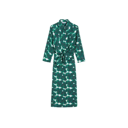 MaxMara Длинное платье с длинными рукавами женское темно-зеленое