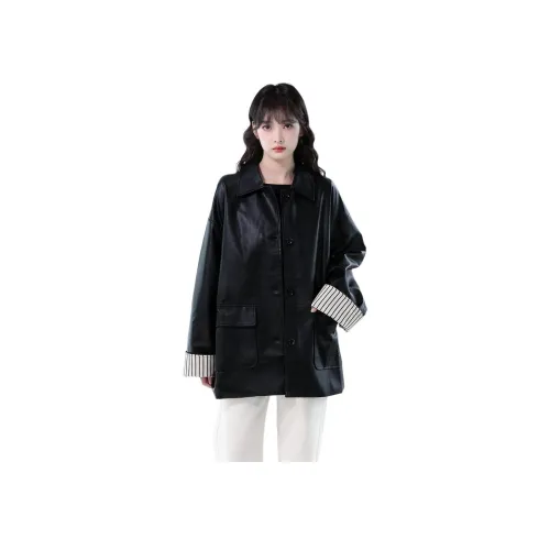 Mu Xiao Xin Черные Женские Куртки