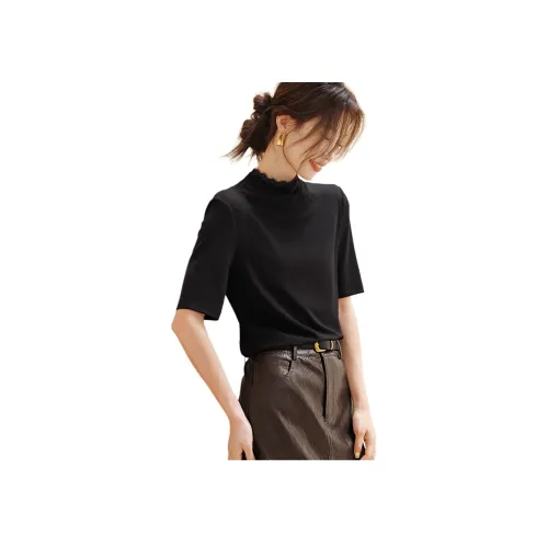 Mo Han Yi Mei Черный Кружево Пэчворк Женские T-рубашки