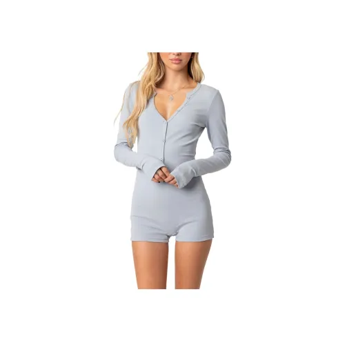 Edikted Fantasy Button Up Ribbed Romper Jumpsuit Women's