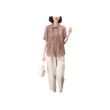 Розовые бежевые цветочные штаны.