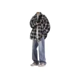 Пальто Черное +1030 Джинсы Светло-Синие