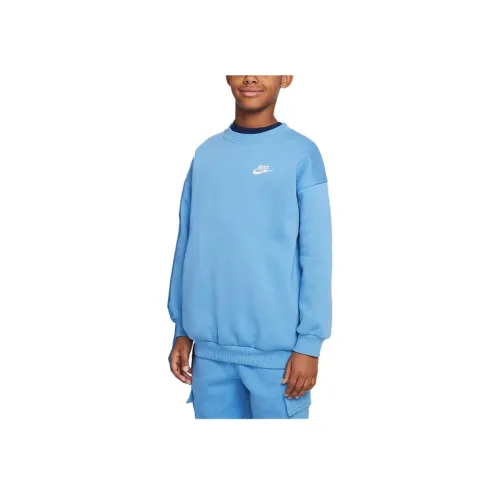Nike Круглый вырез Пуловер Свободный крой Длинный рукав Синий Детский