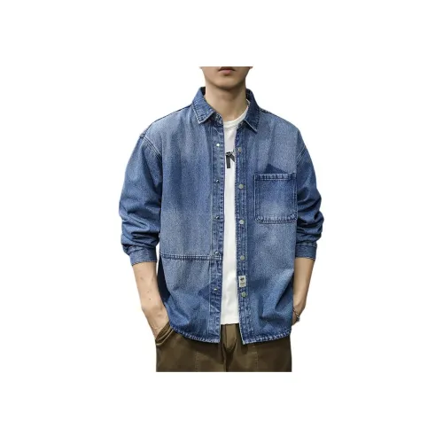 QIANJINNIU Blue Men's Shirts QIANJINNIU Синий Мужские Рубашки