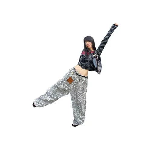 KAIZZGAO Белый леопард с принтом мужские джинсы