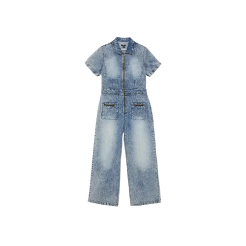 NASTY GAL Плюс Denim Короткий рукав Комбинезон Женский Выстиранный синий
