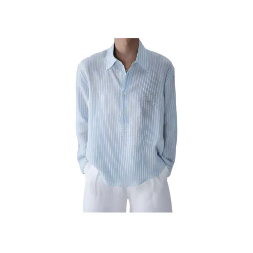 SEE ALSO 100% лен Noble Relaxed Отложной воротник Полосатый Рубашка Пальто Унисекс