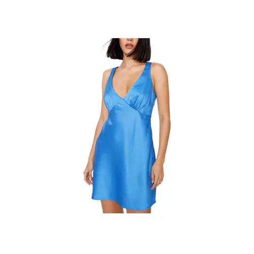 NASTY GAL Petite Crinkle Satin Mini Dress Sleeveless Dress Women's Blue