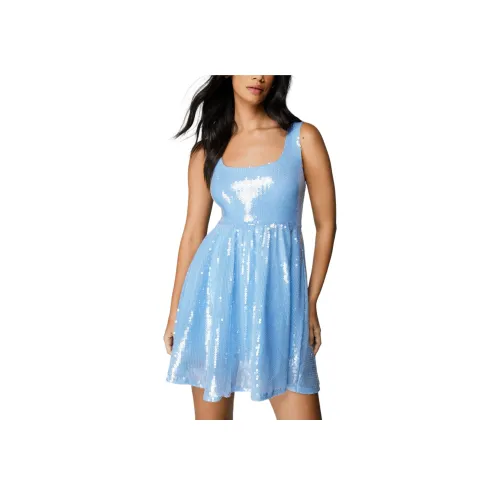 NASTY GAL Sequin Мини Платье Skater Slip Платье Женское Синее