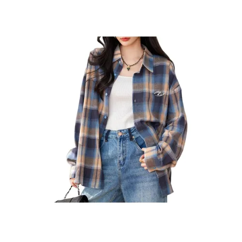 Cotton Gene Синие/Желтые Женские Рубашки