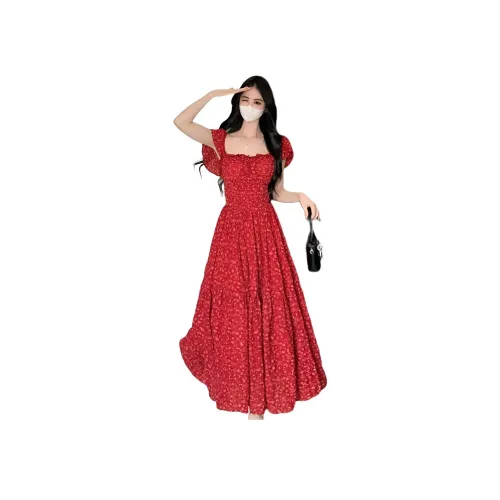 XIANSINIAO Red Женские Короткие Платья с Рукавами