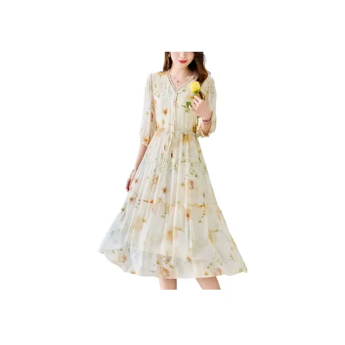 H YXIANG Короткое платье с короткими рукавами женское многоцветное