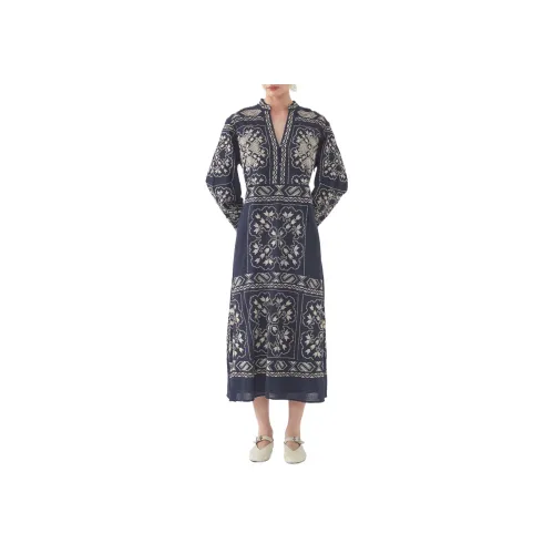 ANTIK BATIK Морской синий Женские Длинные Платья с Длинными Рукавами