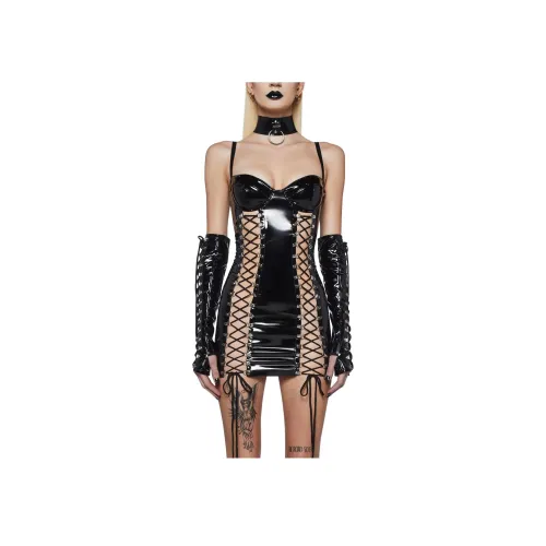 Dolls Kill Widow Малиновый Mistress Bodycon Платье And Glove Набор Комплект с юбкой Женские Черный Черный