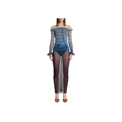 Jean Paul Gaultier SS25 Длинное Платье с Длинными Рукавами Женское Синее