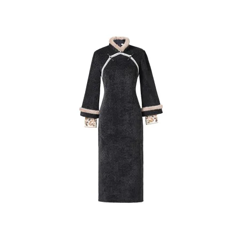 Красные цветные одежды Чонсам Женские Черный