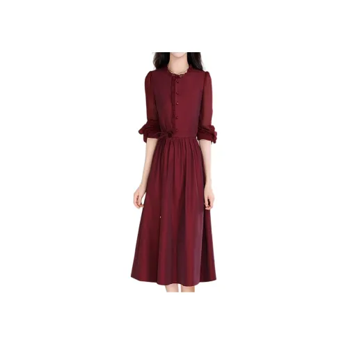 Mapping Длинное платье с длинными рукавами женское красное