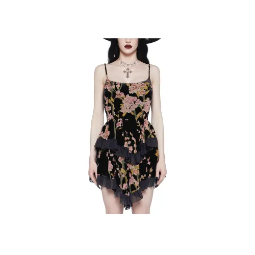 Dolls Kill WIDOW MAGICAL HEARTS Вельвет Мини Платье Slip Платье Женское MULTI Многоцветное