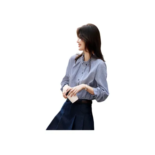 Still quiet Синие Белые Клетчатые Рубашки для Женщин