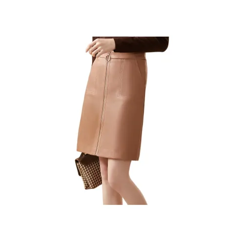 OUNIXUE Кожаные короткие юбки женские цвет темно-хаки