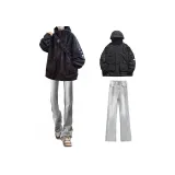 Чёрная куртка + дымчато-серые джинсы