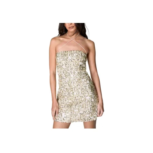 NASTY GAL Check Sequin Cross Strap Мини Платье Slip Платье Женские Золотой