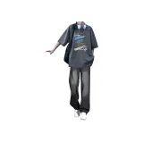 Темно-серая рубашка с коротким рукавом + дымчато-черные штаны