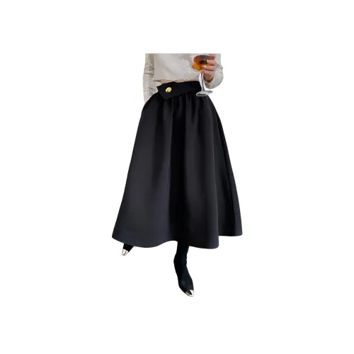 NANING9 Повседневная длинная юбка женская черная