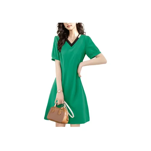 Wbwq Короткий рукав Платье Женское Зеленое