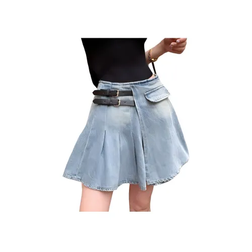 NANING9 Джинсовые короткие юбки Женские Синие