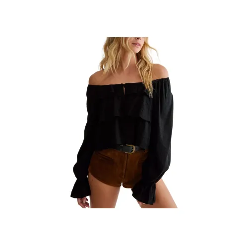 NASTY GAL Рюш Длинный рукав Кнопка Пух Топ Рубашка Женская Черная