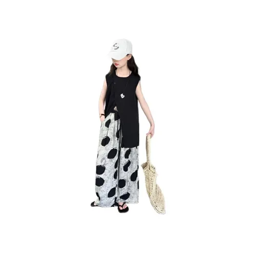 TONYBEAR 2025 Летний Без рукавов Топ Широкие штаны Двухкомпонентный комплект для детей