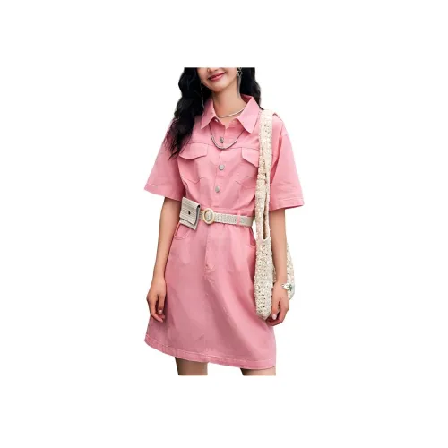 Artka Короткий рукав платье женское молочно-розовое