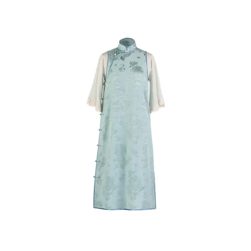 YICHENGFENGXU Чунсам Женские Винтажный Серый Синий