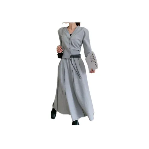 NANING9 Повседневный Длинный Юбка Женская Светло-Серый