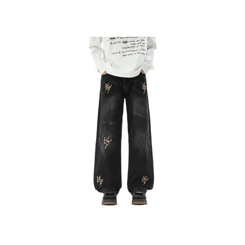 M JEANS STUDIOS 7 Леопардовый принт Кожа Унисекс Джинсы