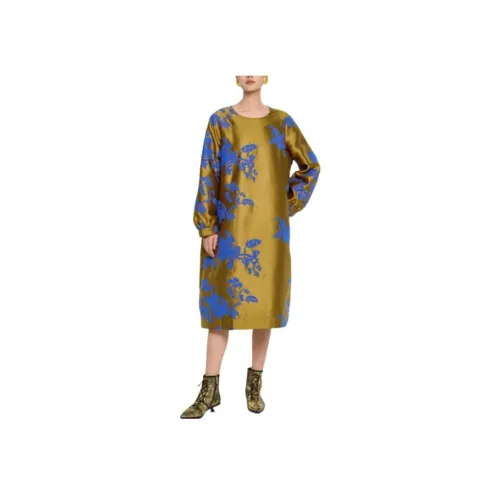 Shadow Yellow Floral Женские Длинные Рукава Платья