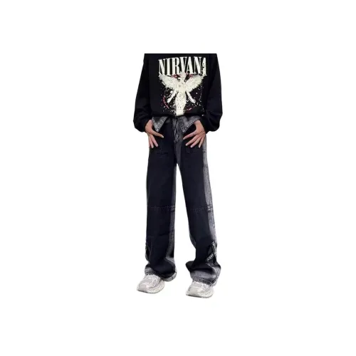 MGXEK Черно-серый цвет унисекс джинсы