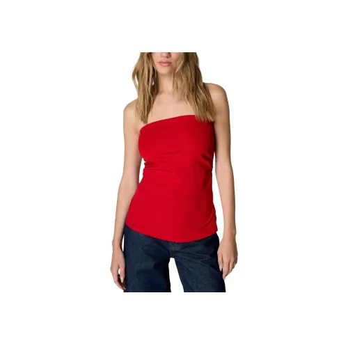 NASTY GAL Бандо Ruched Джерси Топ Без бретелей Топ Женский Красный