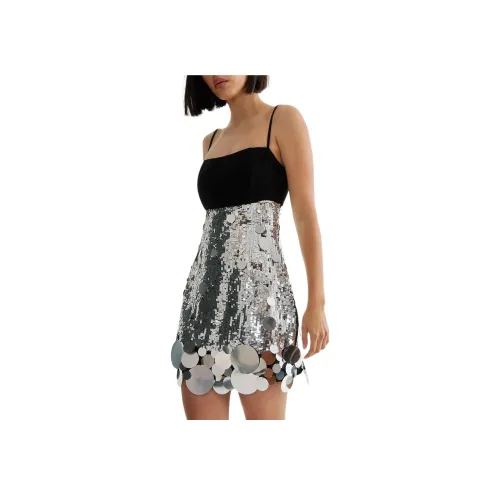 NASTY GAL Ручная украшенная бисером дисковая подол мини платье Slip платье Женское серебряное