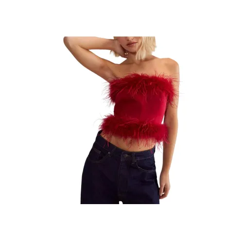 NASTY GAL Сатин Boned Перо CORSET Без бретелей Топ Женские Красный