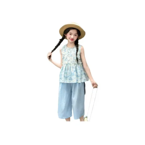 TONYBEAR 2025 Летний Комплект Топ без рукавов Цветочный Широкие брюки