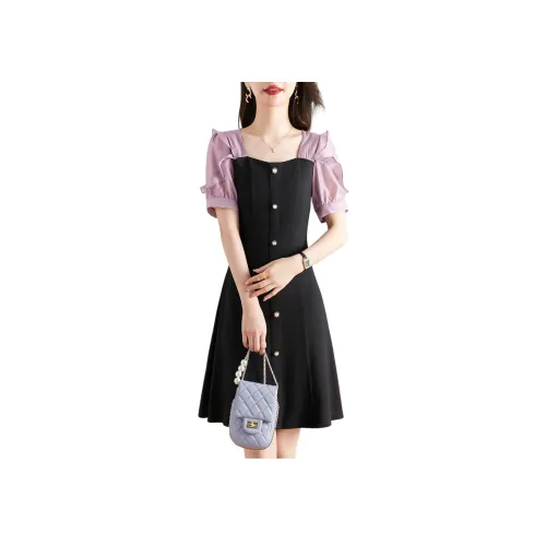 Like The Age Of Water Летний Короткий Рукав Платье Slim Fit Женское Черное